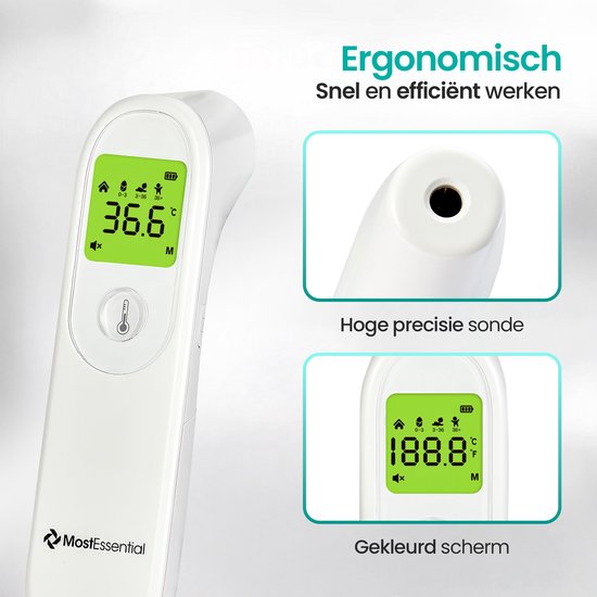Thermomètre frontal numérique MostEssential - Thermomètre - Thermomètre médical pour adultes, enfants et bébés - Sans contact - HW05