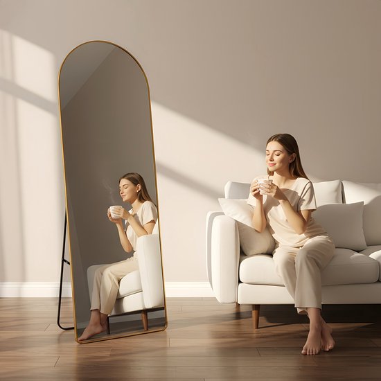 Fraay Pass Mirror 160x55cm - Standing & Hanging - Minimalist Wall Mirror - Standing Mirror - Brushed Gold