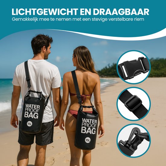 TTD® Waterproof Bag - Sac étanche - Sac de rangement - 15 L - Sac d'extérieur - Noir