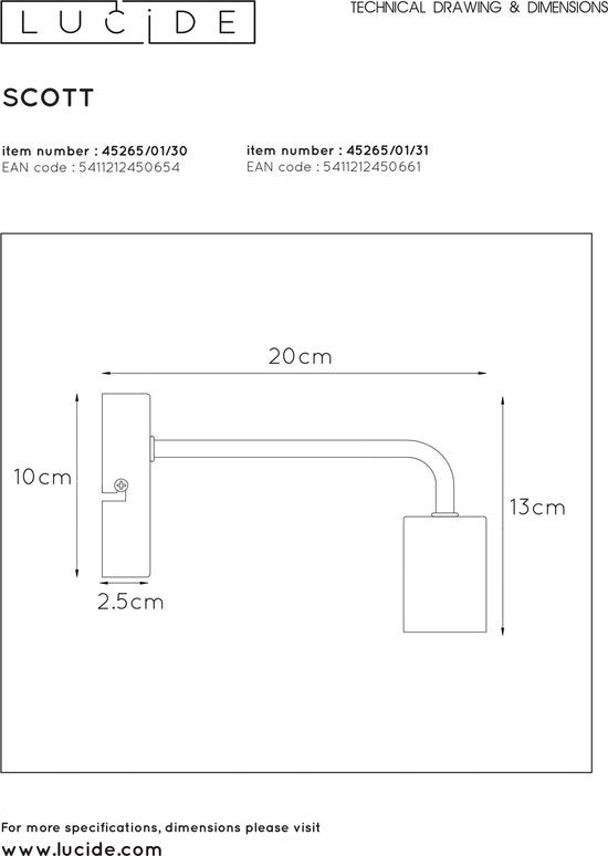 Lucide SCOTT Applique - 1xE27 - Noir
