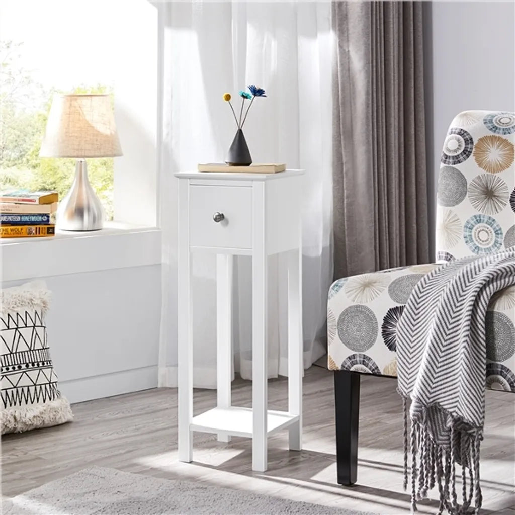Yaheetech Lot de 2 tables de chevet avec tiroir et compartiment ouvert - Blanc - 25 x 25 x 70 cm