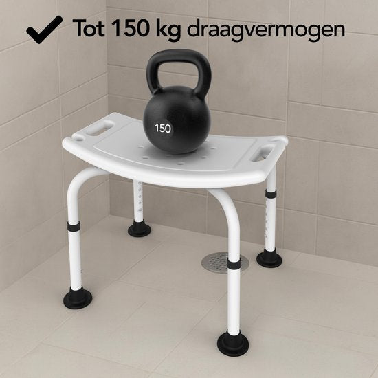 Brixy Tabouret de douche - Réglable en hauteur - Chaise de douche - Antidérapant - Avec support de pommeau de douche - Max. 150 kg - Blanc