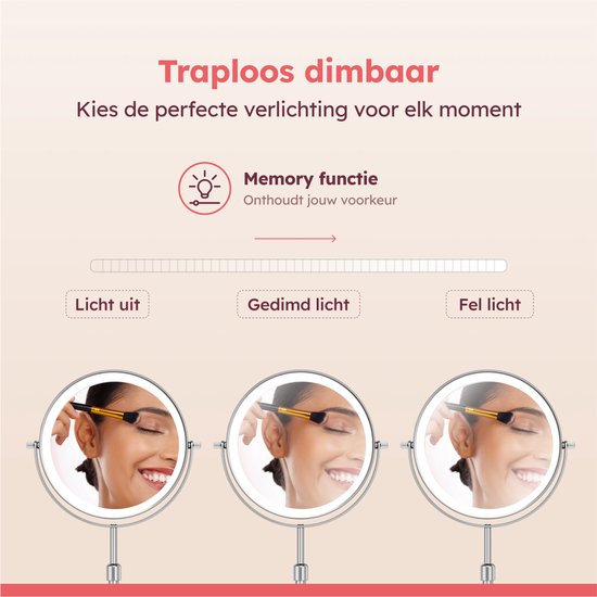 Fraay Miroir de maquillage avec éclairage LED Ø20 cm - Grossissement 10x - Rechargeable - Double face - Dimmable - 3 modes d'éclairage - Chrome