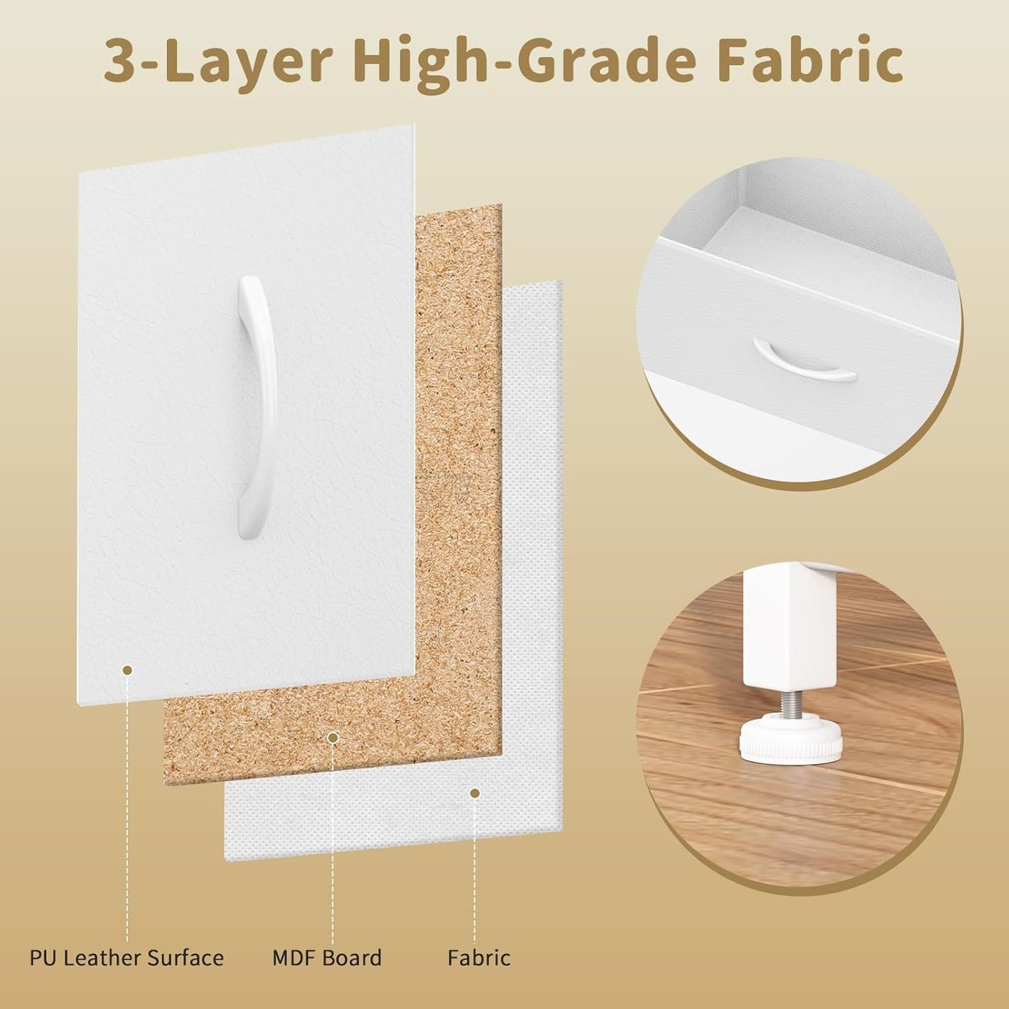 Leader Accessories Commode à 9 tiroirs en tissu pour l'entrée et le salon - 100 x 30 x 65 cm - Blanc
