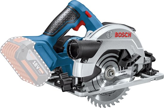 Bosch Professional GKS 18V-57 G - Batterie et chargeur non fournis, 1 lame Standard pour bois de 165 mm, adaptateur d'aspiration, clé Allen, guide parallèle