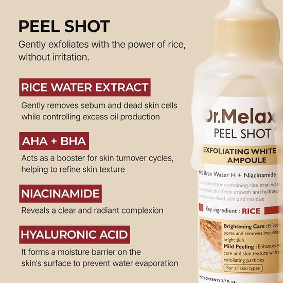 Dr. Melaxin - Peel Shot Exfoliant Ampoule au riz blanc - 80 ml