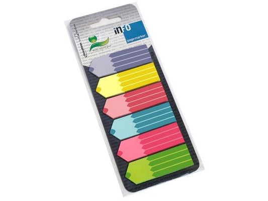 Marque-pages d'information - crayon - 6 x 25 feuilles - 18 x 55 mm - violet, jaune, rouge, bleu, rose, vert - IN-5672-93