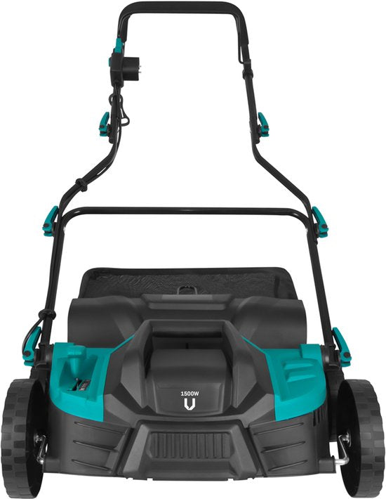 VONROC Scarificateur électrique - aérateur de gazon - 1500W - largeur de coupe 36 cm - 5 positions : 4 positions de profondeur (12/9/6/3 mm) + 1 position de transport (+10 mm) - bac de ramassage 45L inclus