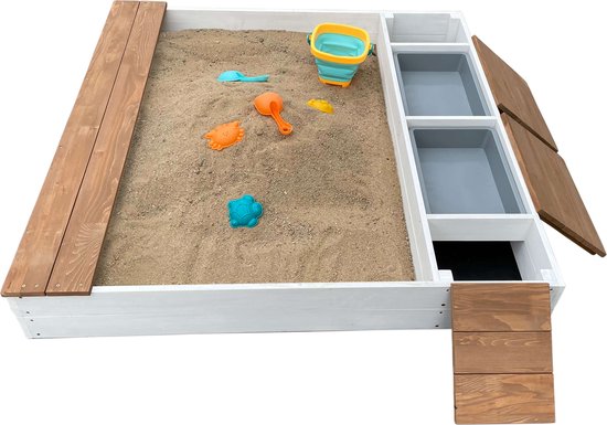 Bac à sable AXI Evy avec bacs à eau et espace de rangement Blanc/marron - Kit d'accessoires inclus