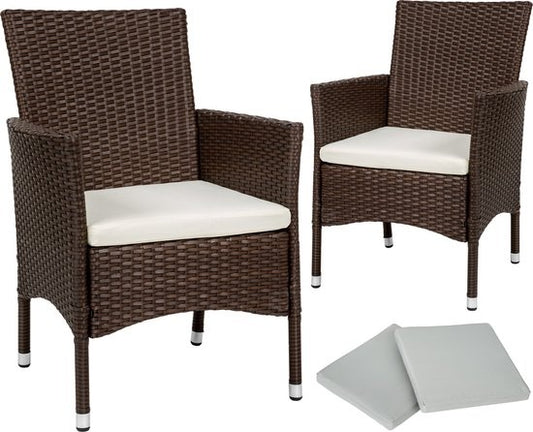 tectake® - Lot de 2 chaises de jardin en osier - incl. 2 sets de housses de coussin (beige et gris) - brun - 404550 - poly-rattan