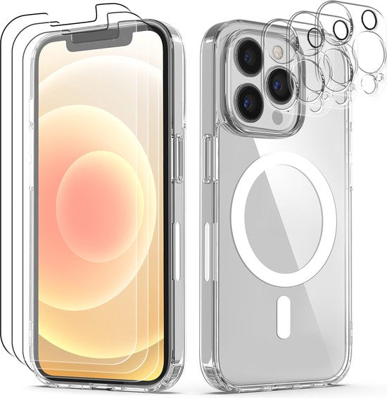 Coque Podec Magsafe compatible avec l'iPhone 11 Pro Max - Lot comprenant 3 protections d'écran + 3 protections d'appareil photo - Magnétique avec anneau, transparente - Coque de téléphone transparente Magsafe - Transparente