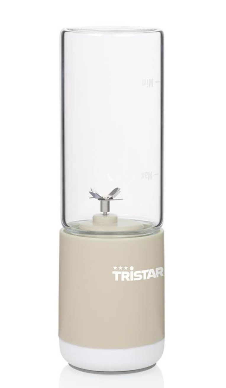 Mini-mixeur Tristar « To Go » - Mixeur à smoothies portable - Rechargeable par USB - Bol en verre de 280 ml - Beige