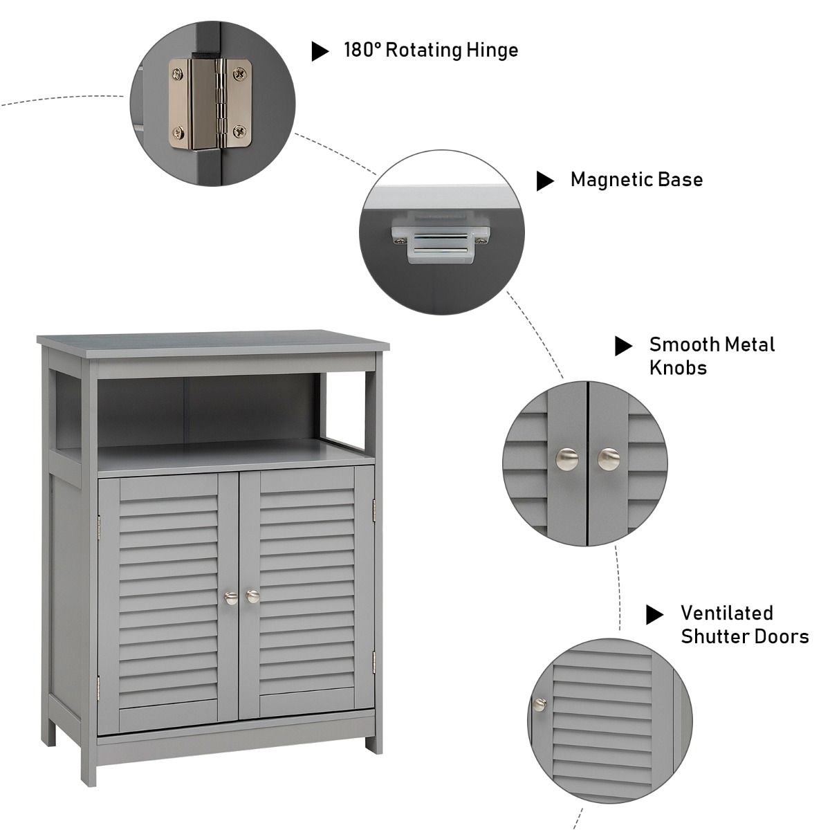 Meuble de salle de bain Coast - Double porte - Etagère ouverte - 60 x 30,5 x 80 cm - Gris