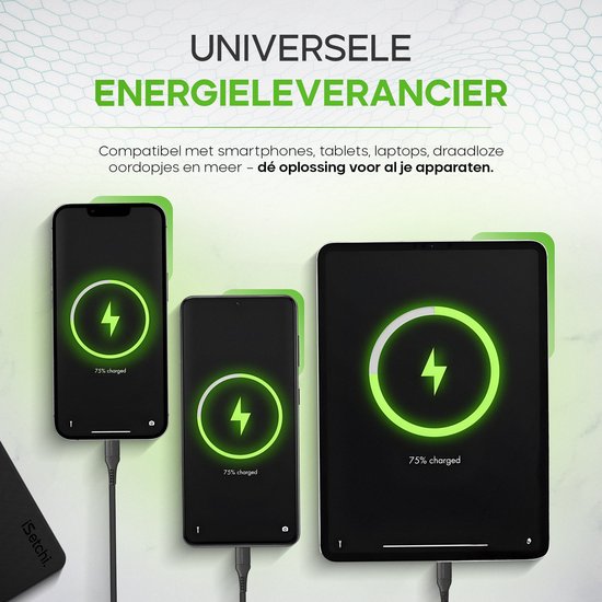 iSetchi BoostMax - Powerbank universel - 30000 mAh - Batterie externe - Pack d'urgence - USB-C & Micro USB - Chargeur portable - Charge rapide 22,5W - Noir