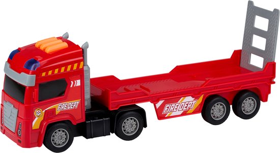 Ensemble de 3 véhicules de pompiers Eddy Toys - Ensemble comprenant une remorque, un hélicoptère et un camion de pompiers - Voiture, hélicoptère et camion de pompiers avec lumières et sons - Pompiers - Rouge