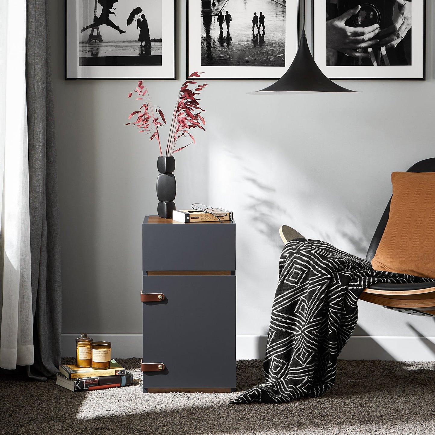 SoBuy FBT146-DG Table de chevet, banc, table de nuit, table d'appoint, table basse avec 1 tiroir et 1 porte pour salon, chambre à coucher