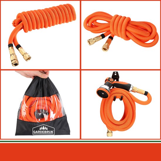 Tuyau d'arrosage flexible Gardebruk - 15m 1/2" 3/4" Inch Wall Mounted - Orange