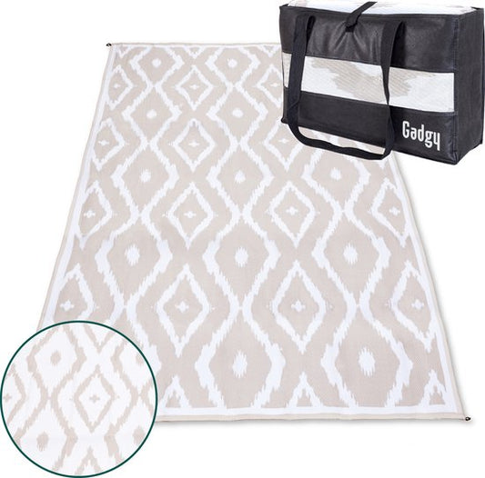 Tapis d'extérieur Gadgy XXL - Tapis d'extérieur 300x200 cm - Tapis de jardin double face - Tapis de pique-nique beige blanc - Tapis d'extérieur