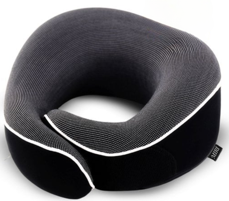MiRi Neck Pillow -【Luxe】Travel Pillow - Soutien de la nuque - Mousse à mémoire de forme - Noir - Ergonomique - Avion/Voiture/Bureau à domicile
