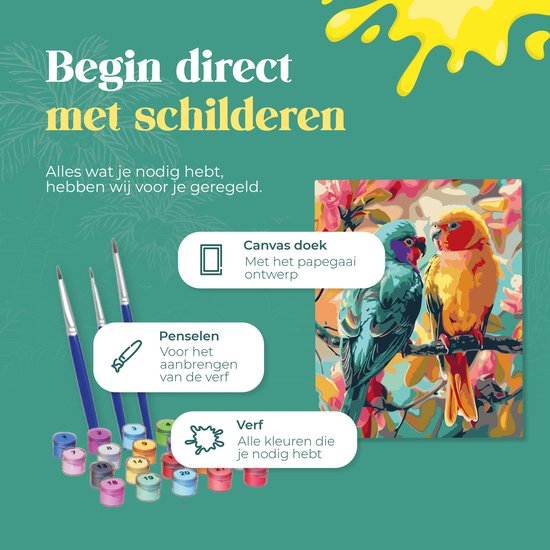 Rubye® Peinture sur toile - Perroquets pour adultes et enfants - 40x50cm