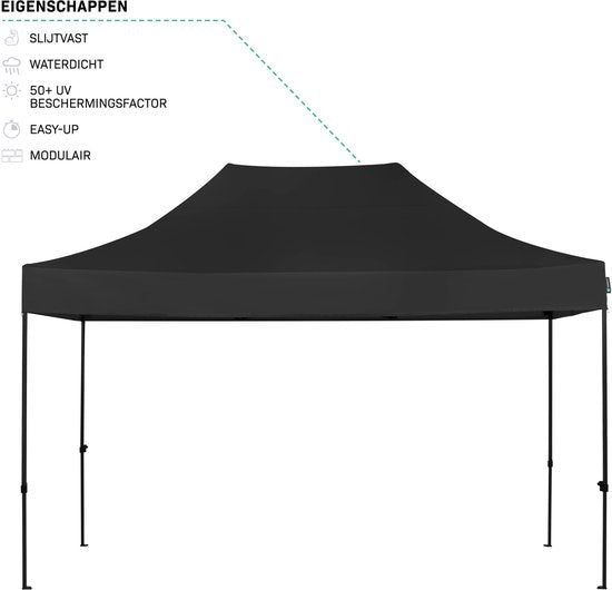 Tente de réception VONROC - 3 x 4,5 m – Tente de réception Premium Easy-Up – Conception modulaire – Pliable – Imperméable – Armature en acier – Protection UV 50+ – Sac de rangement inclus – Noir