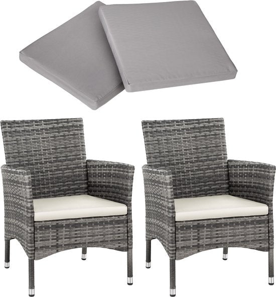 Tectake - lot de 2 chaises de jardin en osier avec 4 housses de coussin - couleurs variées - gris
