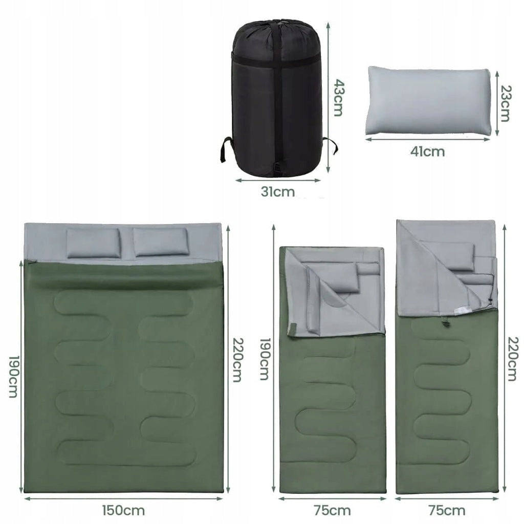 SAC DE COUCHAGE TOURISTIQUE DOUBLE POUR 2 PERSONNES + OREILLERS