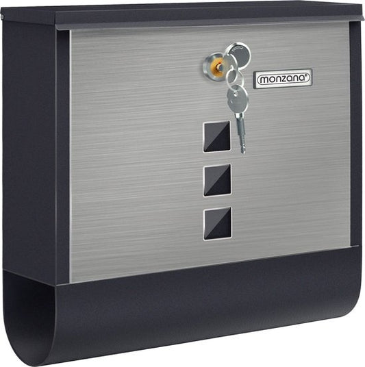 Boîte aux lettres Monzana - acier inoxydable avec compartiment à journaux et fenêtre de visualisation - Noir Argent