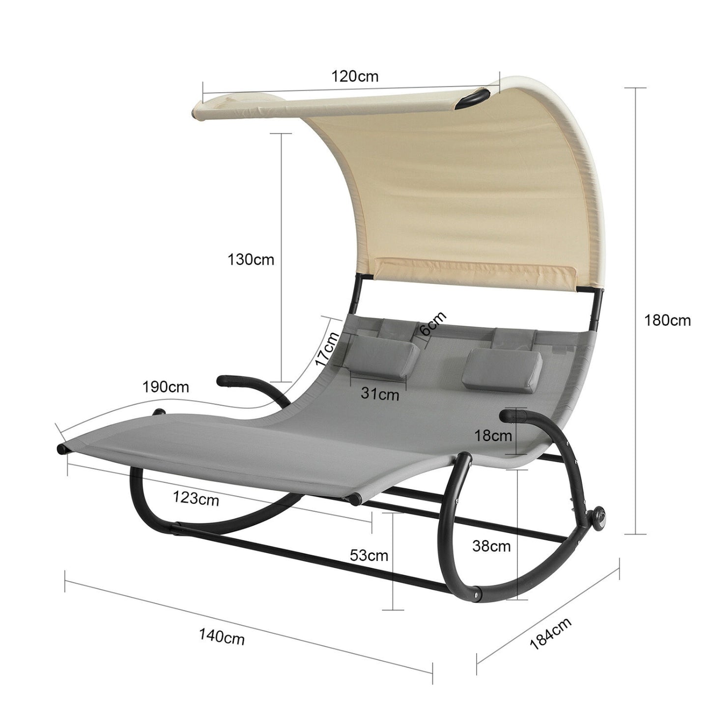 SoBuy Sun deck Fauteuil à bascule 2 places - 300kg - 140x184x180cm