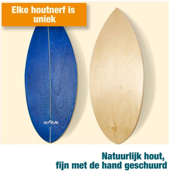 DH FitLife Planche d'équilibre en bois à bascule - Planche d'équilibre pour enfants et adultes - Fitness d'intérieur et entraînement de base, bleu