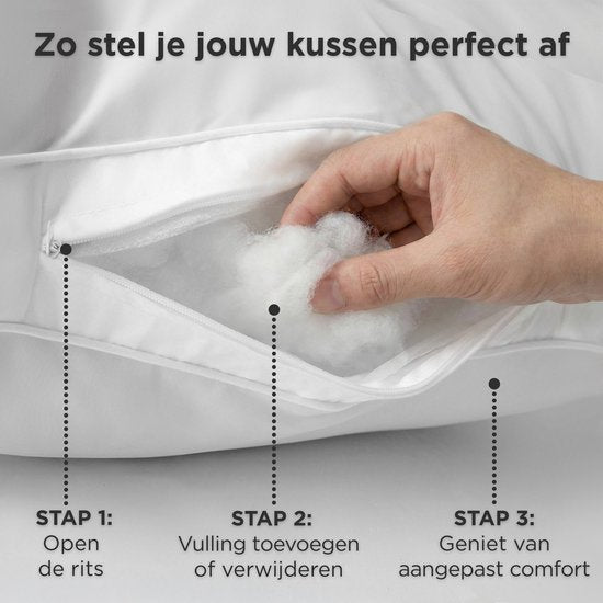 Oreiller CozySense® - Lot de 2 - 50x70 CM - Oreiller de sommeil rafraîchissant - Oreiller réglable avec rembourrage supplémentaire - Oreiller pour les dormeurs sur le côté, le ventre et le dos