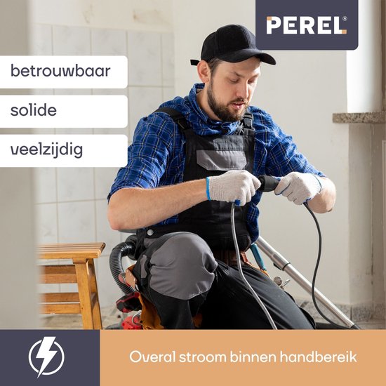 Perel Rallonge électrique, câble d'extension, câble d'alimentation, câble de rallonge, câble d'intérieur avec deux prises pour l'extérieur IP44, avec mise à la terre, Schuko, H07RN 3G2,5, PVC, caoutchouc, 20 m, noir