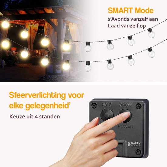 Happy Goods Solar Garden Lights - 20 LED Outdoor Light String - 3 m Illuminated + 2 m Cord - Outdoor Lighting Light Garland - Lighting Chains