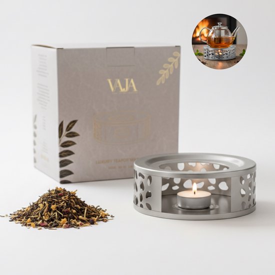 Vaja® Réchauffeur avec Waxinelicht pour théière - Réchauffeur avec bougie - Porte-lampions - Chauffe-thé - Théière - Réchauffeur - Argent