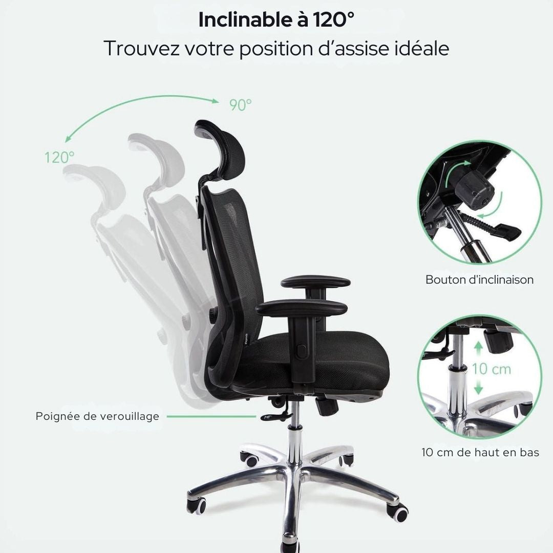 Chaise de bureau ergonomique - LifeGoods - Réglable - Jusqu'à 136 kg - Noir
