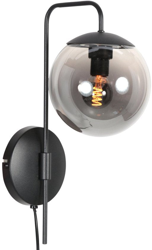 Applique murale Bollique 4609ZW : applique murale en métal noir avec verre fumé, douille E14, style tendance - Steinhauer