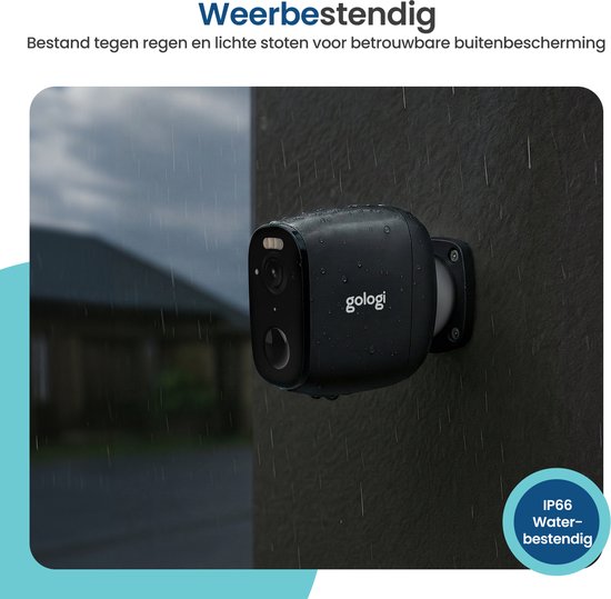 Caméra de sécurité sans fil Gologi pour l'extérieur et l'intérieur - Caméra de surveillance avec batterie 5200 mAh - Rechargeable via USB-C - Vision nocturne - Détection de mouvement - Fixation magnétique - Caméra HD 5 MP avec Wi-Fi et application - Camér