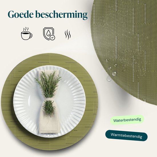 Set de table Castagnola - Set de table en plastique - Sous-verre - Sets de table en plastique et PVC - 6 pièces - Diamètre 37 cm - Vert