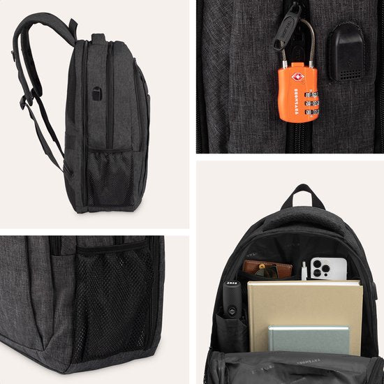 TRVLMORE Sac à dos - 28L - 15.6 inch - Sac à dos pour ordinateur portable - Sacoche pour ordinateur portable - Résistant aux éclaboussures - Hommes et femmes - Anthracite