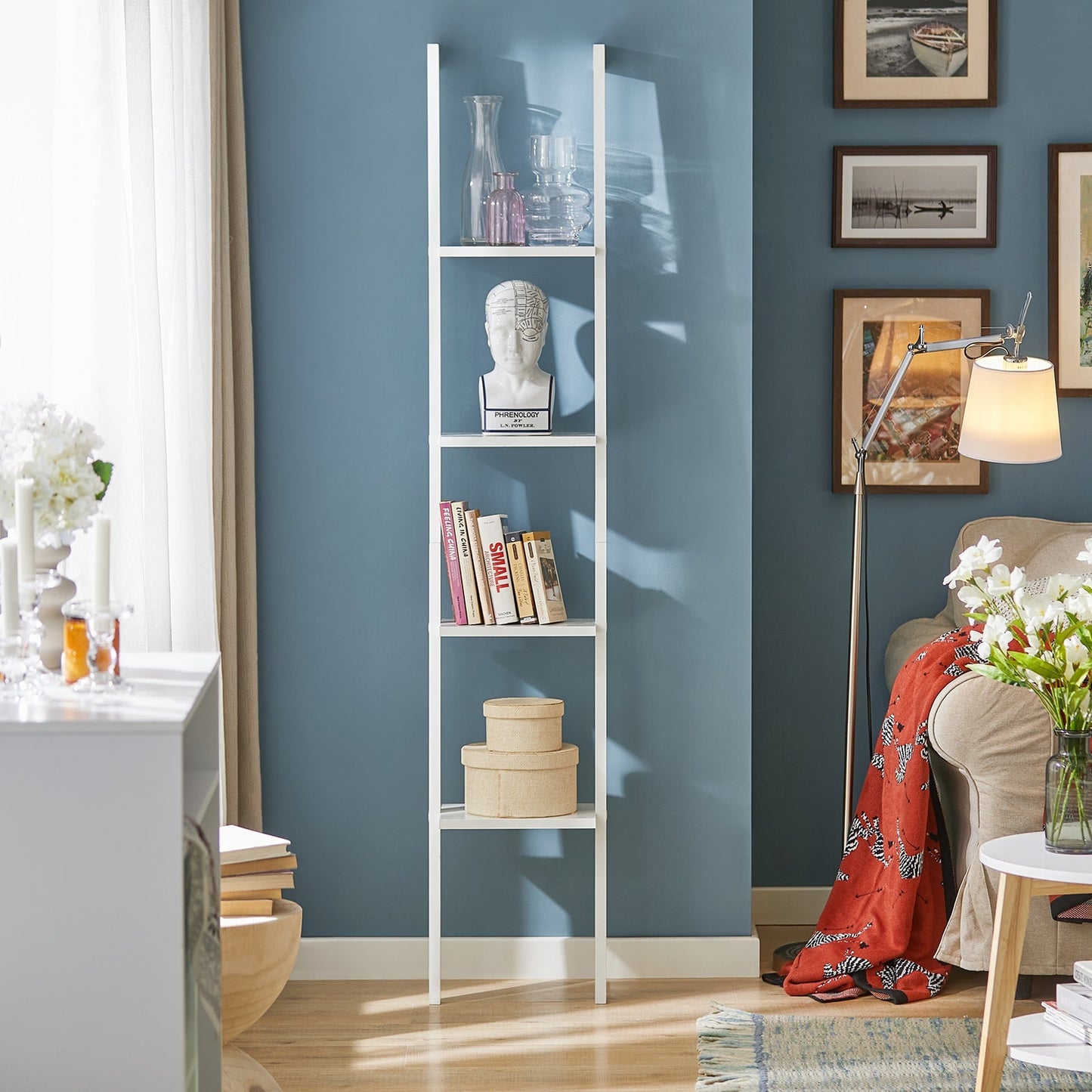 SoBuy Armoire-échelle - 4 étagères - 33x180x23 cm - Blanc