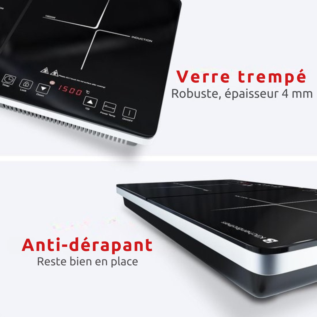 Plaque induction - KitchenBrothers - Table de cuisson transportable - 2 brûleurs - pose libre - 1500W + 2000W - acier inoxydable