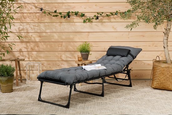 909 Chaise longue d'extérieur Premium avec coussin confortable - Dossier réglable - 189x59x30cm - Capacité de charge maximale : 110KG