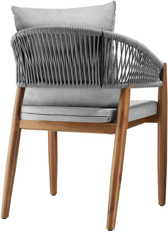 tectake® Lot de 2 chaises de jardin Manacor - Chaise de jardin en forme de corde - Chaise de balcon - Chaise d'extérieur en bois d'acacia verni résistante aux intempéries - Gris/Beige - Chaises de jardin, de balcon, de terrasse