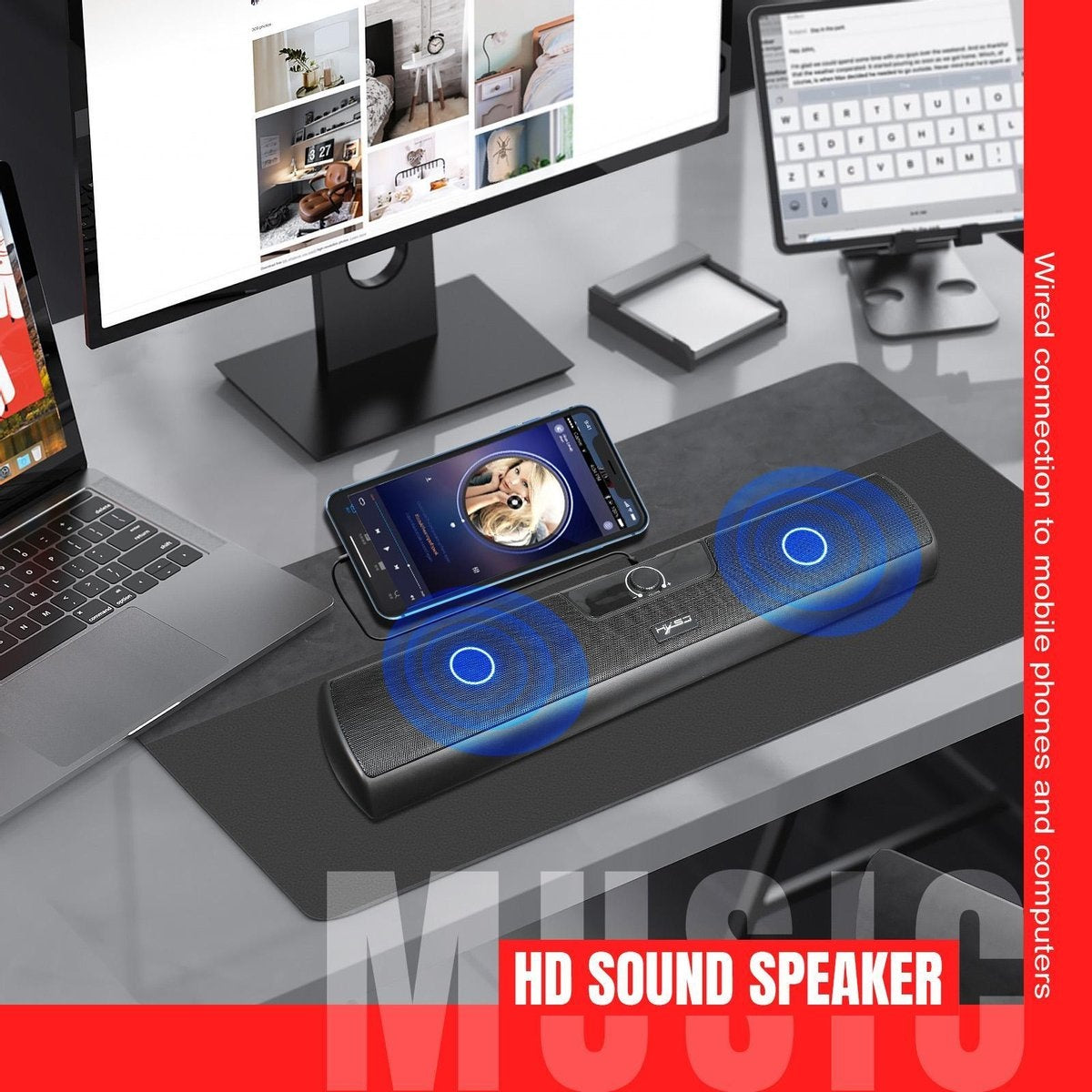 HXSJ Q3 Soundbar PC Speaker - USB - pour ordinateurs de bureau / portables / téléviseurs intelligents / projecteurs - Noir