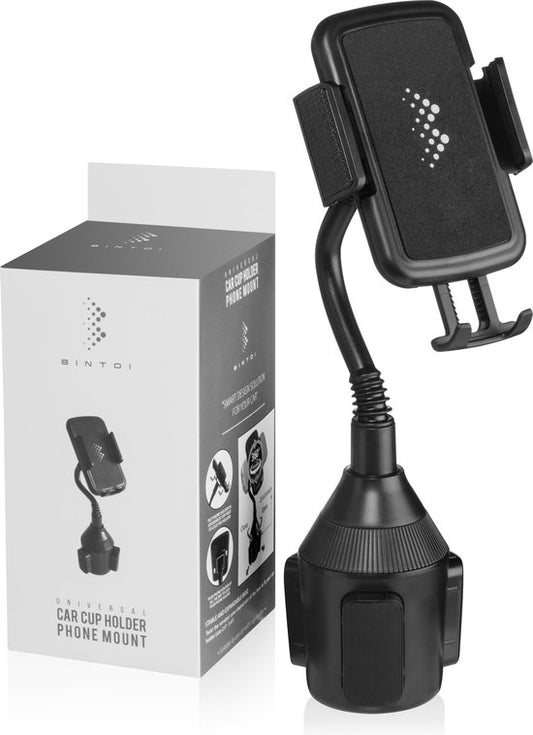 Bintoi® T200 - Supports de téléphone Accessoires de voiture - Support de téléphone GSM pour voiture - Support de gobelet pour voiture - Support de téléphone GSM avec prise solide - iPhone/Samsung/Huawei/Oneplus - Cadeau