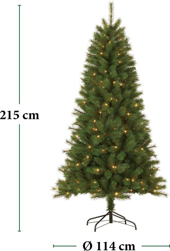 Giftsome Christmas Tree - Arbre de Noël artificiel avec lumières Led - Branches pliables - Lumière blanche chaude - 215 CM - Vert