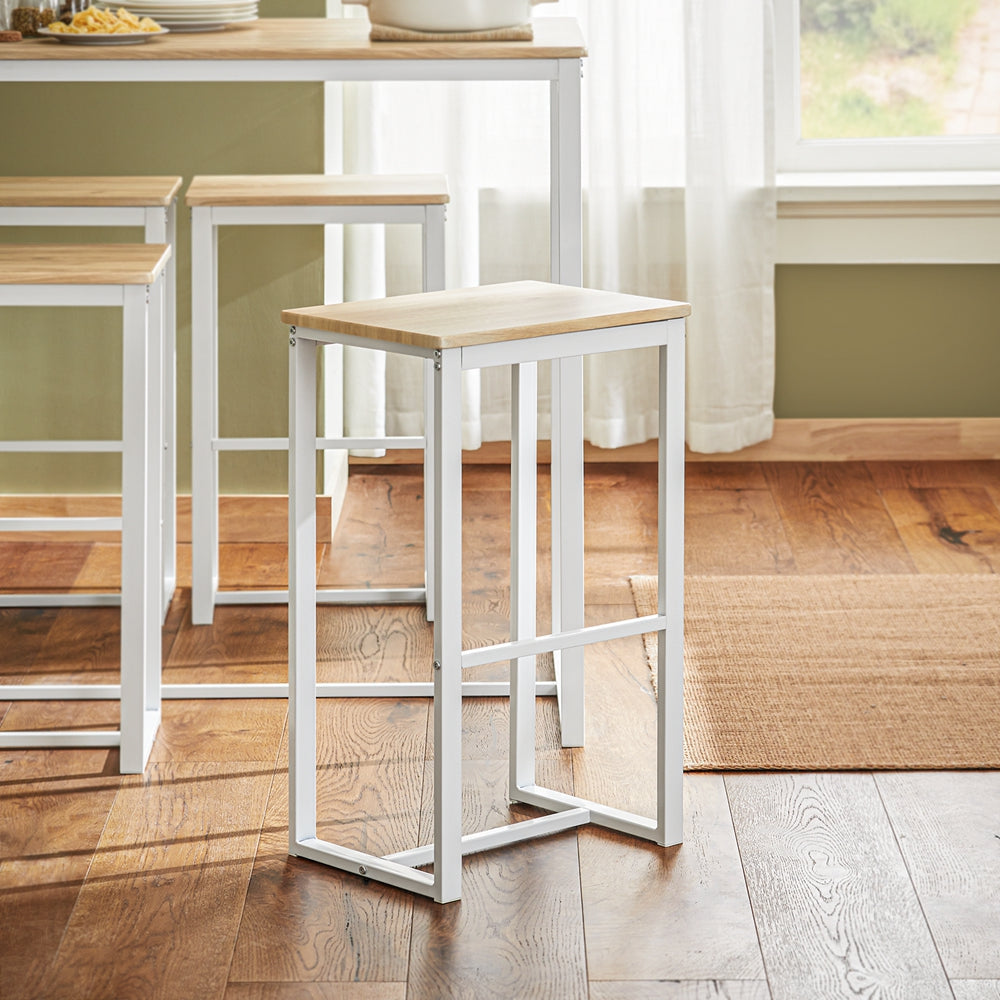 Table de bar et 4 tabourets, SoBuy, Table de cuisine, Moderne, Blanc / Marron