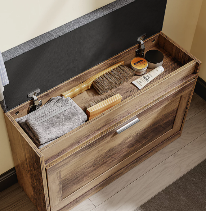 Banc à chaussures SoBuy 75 x 24 x 53 cm - Marron - Avec 2 étagères coulissantes et un siège