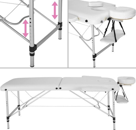 Table de massage 2 zones - matelas 4 cm - alu - blanc - 402788