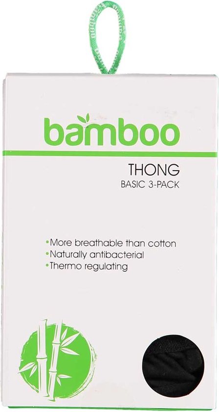 Apollo Ladies Thong Black Bamboo 3-pack - Size XL